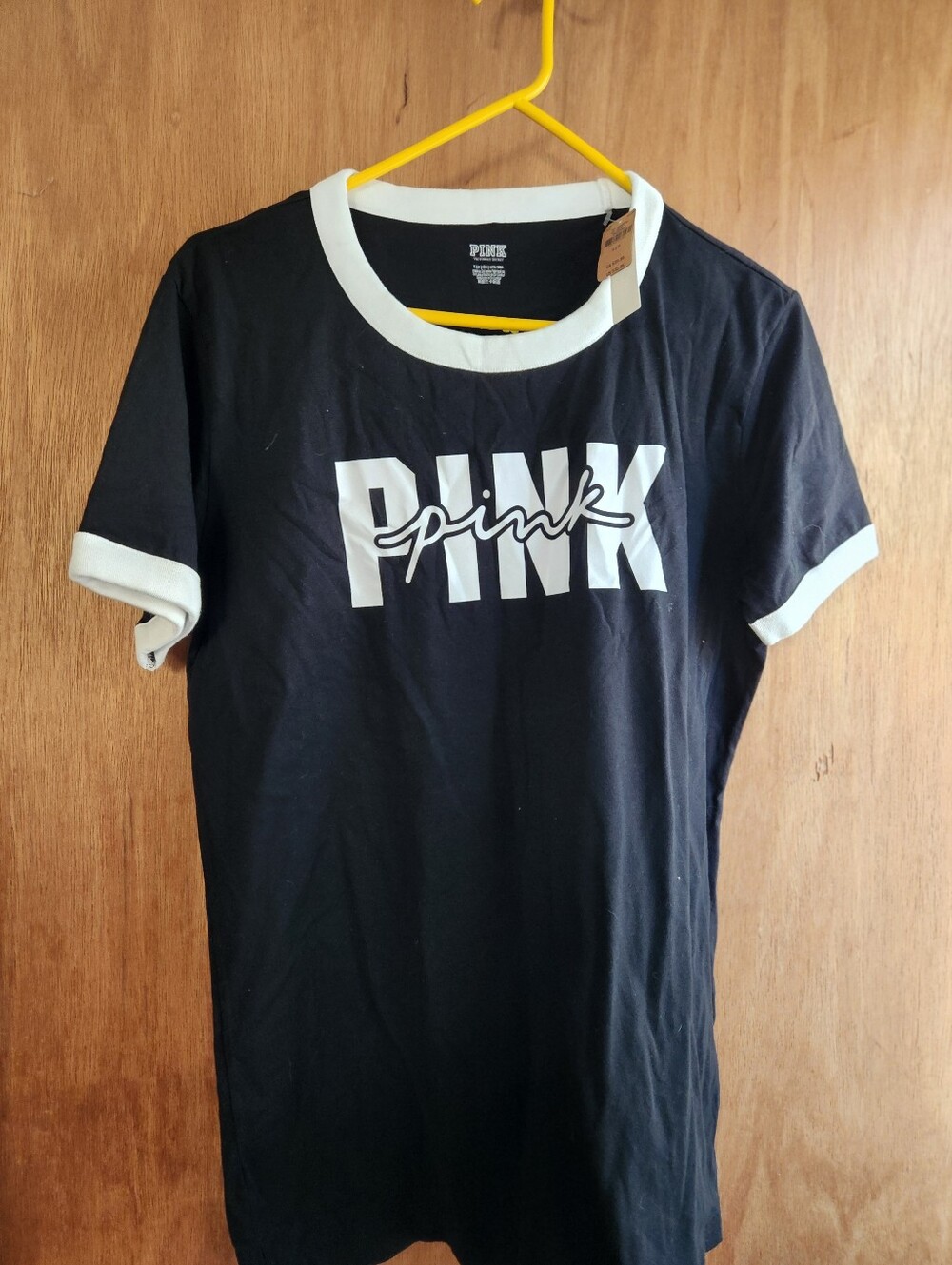 PINK Victoria's Secret Black Ringer Tee with White Trim